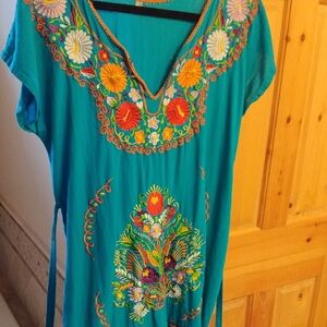 Embroidered Teal Floral Women's Top